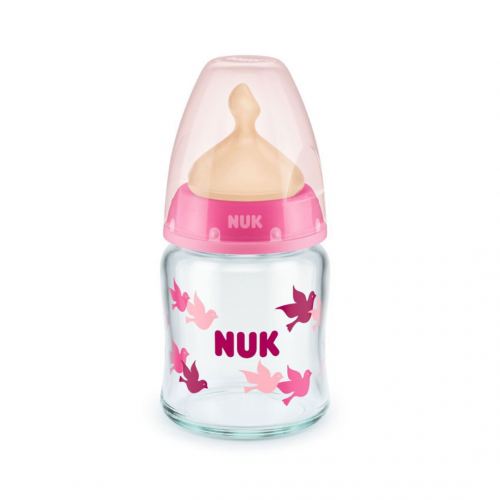 NUK First Choice Plus Μπιμπερό Γυάλινο Latex Ροζ 0-6 μηνών Temperature Control (10.747.118) 120ml